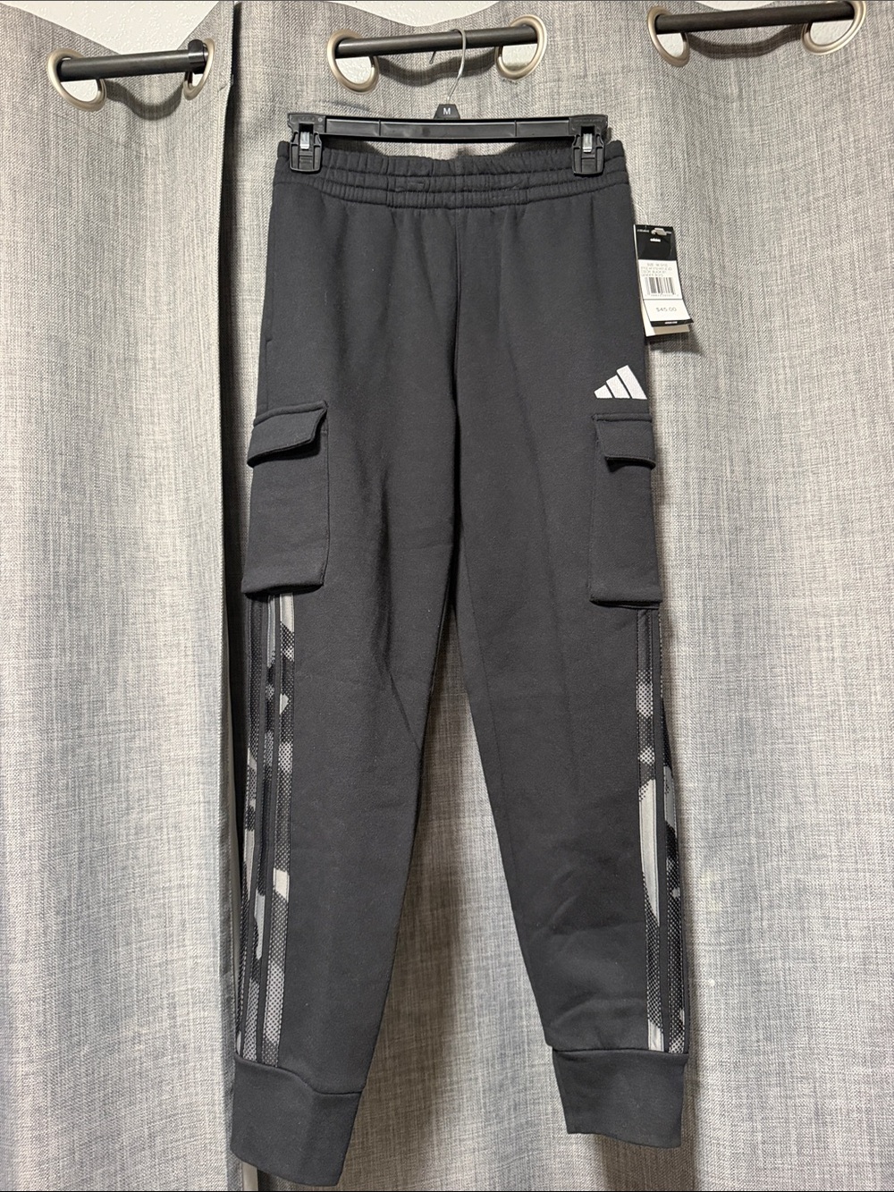 adidas Black Kids Cargo Joggers with Side Panels size 10-12
